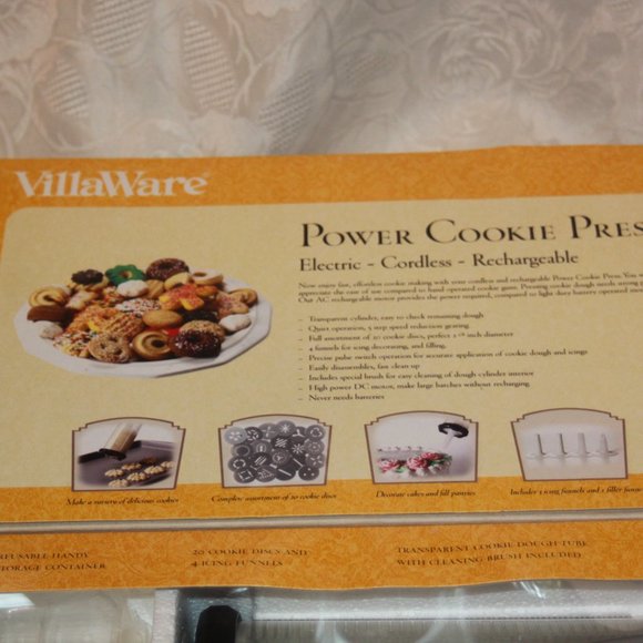 villaware Kitchen Villaware Power Cookie Press 2 Cookie Discs Electric Cordless Rechargeable